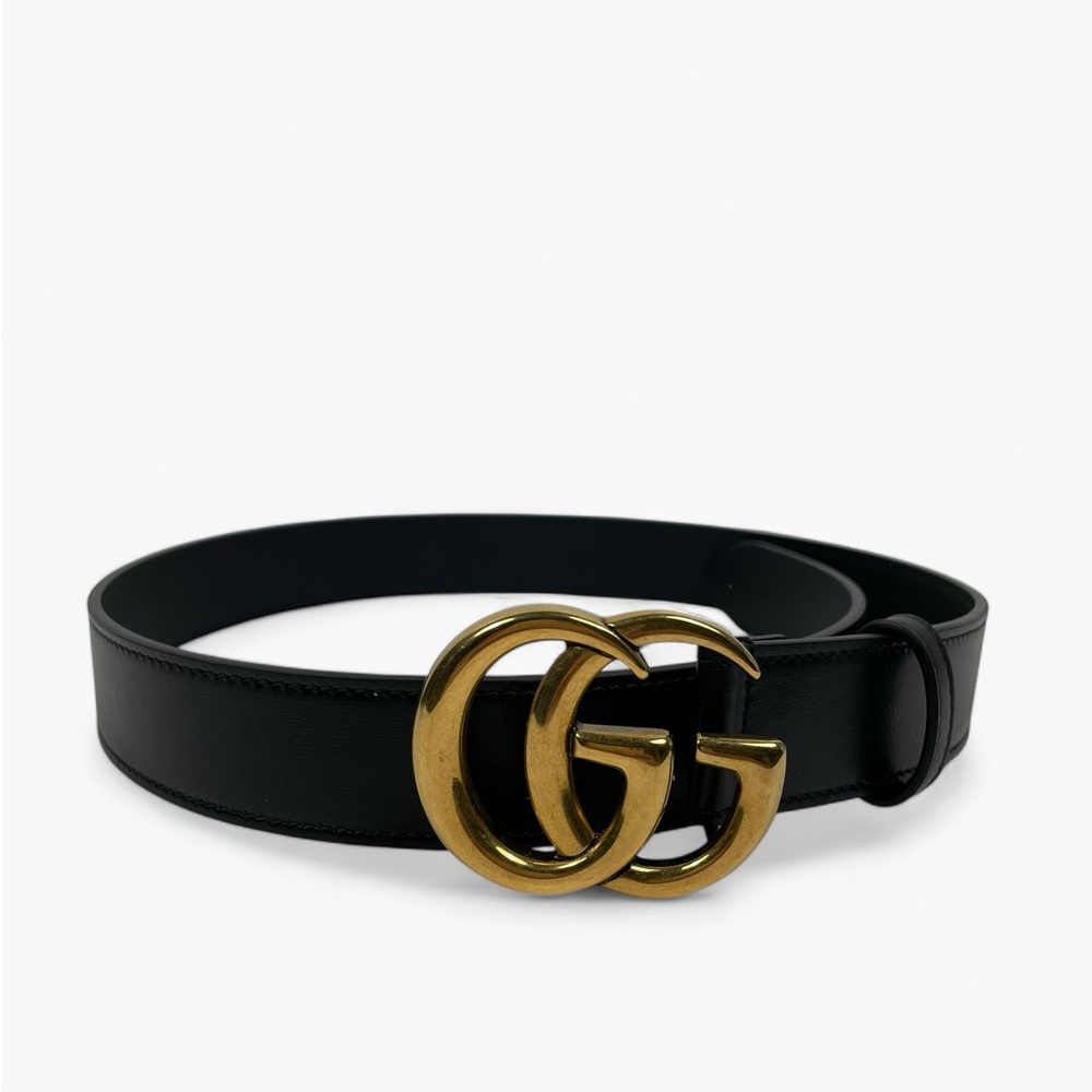 Gucci Black Leather Belt with Gold GG Buckle